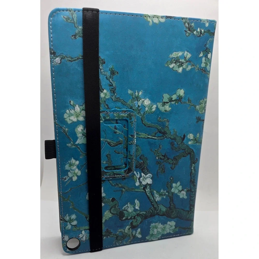 HOYIXI Universal Tablet Case Van Gogh Almond Blossom Teal Folio Swivel Cover